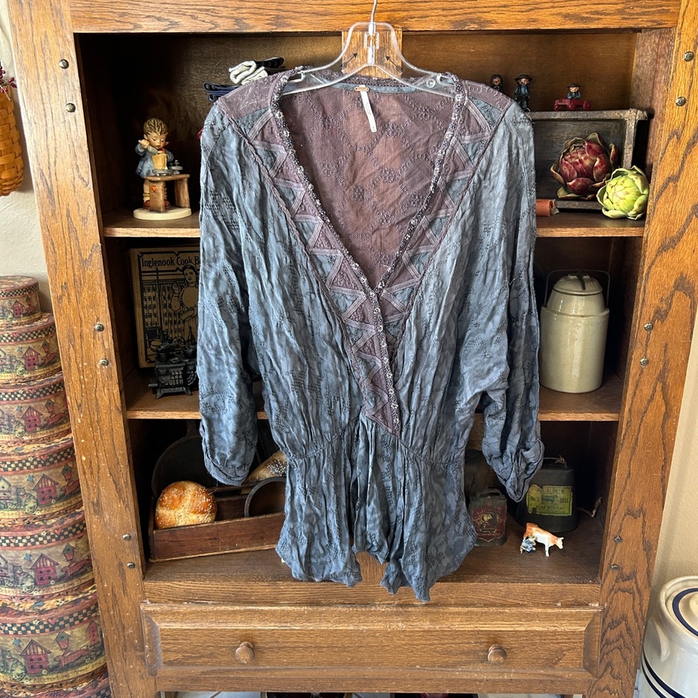 Free People Lace Embellished Top M